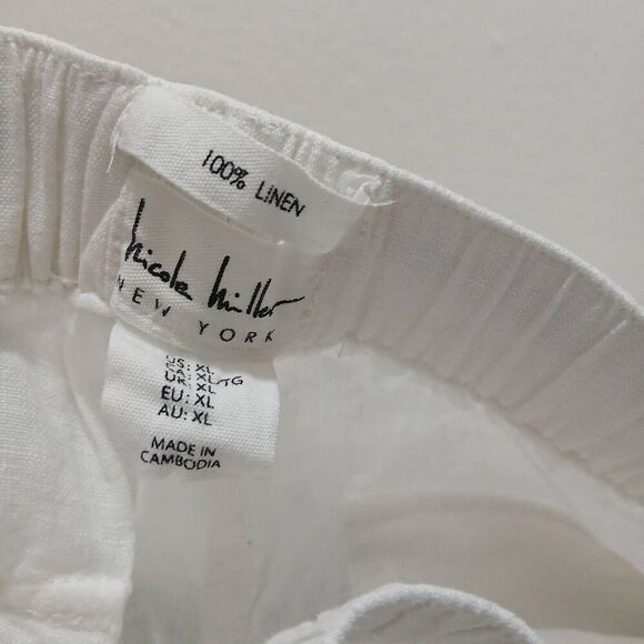 Nicole miller womens 1xl cargo white jogger 100% linen pants elastic waist - Picture 6 of 7